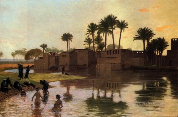 three women at the table by the lamp Painting - Bathers by the Edge of a River Greek Arabian Orientalism Jean Leon Gerome
